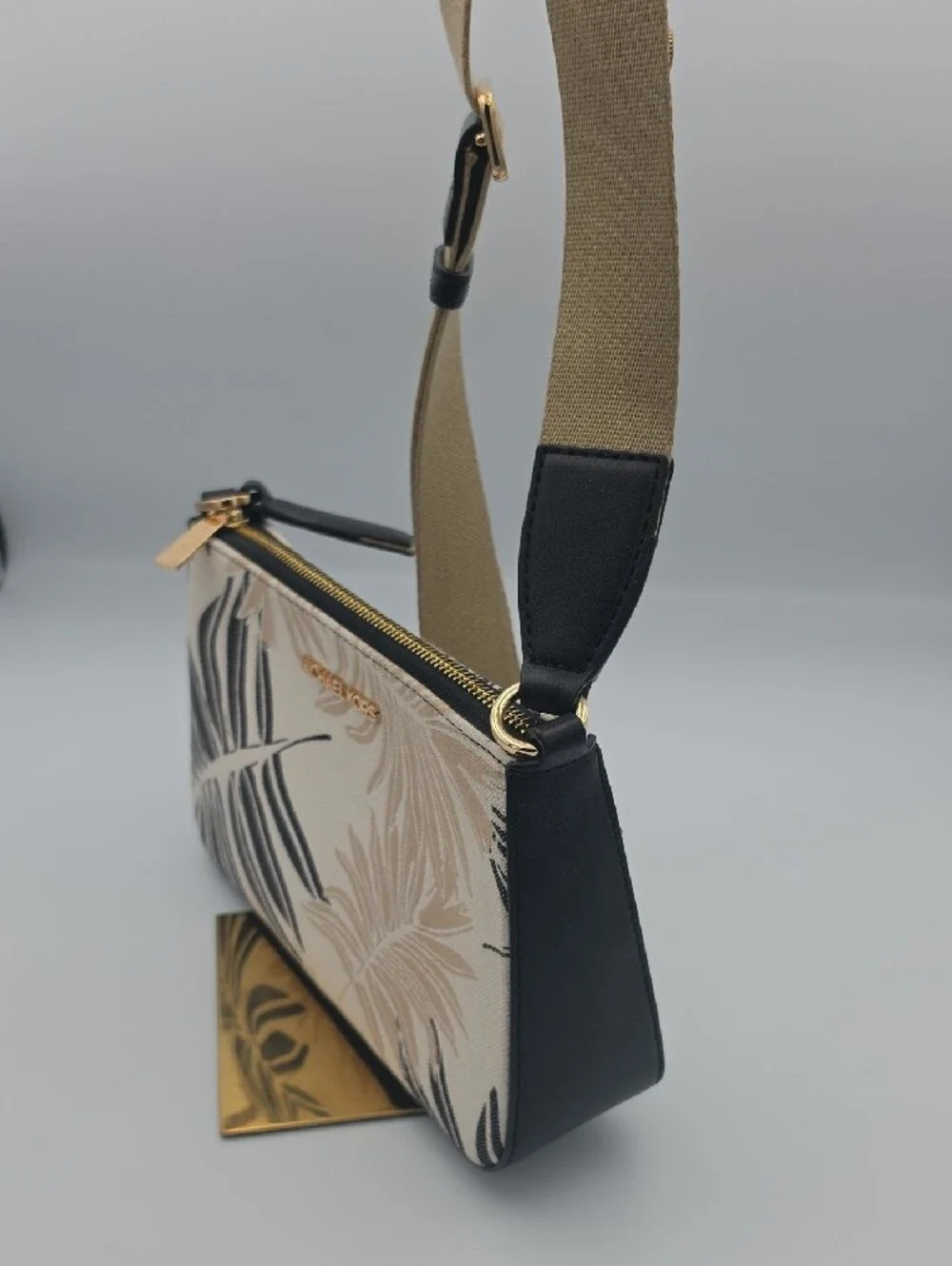 Michael Kors Beige Black Tropical-Print Crossbody Bag